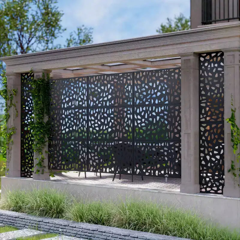 72" Galvanized Steel Room Divider Privacy Screen, Freestanding Garden Fence for Patio, Office - Black