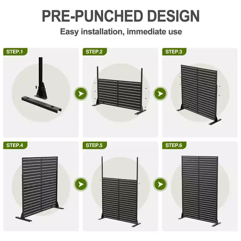 72" Galvanized Steel Room Divider Privacy Screen, Freestanding Garden Fence for Patio, Office - Black