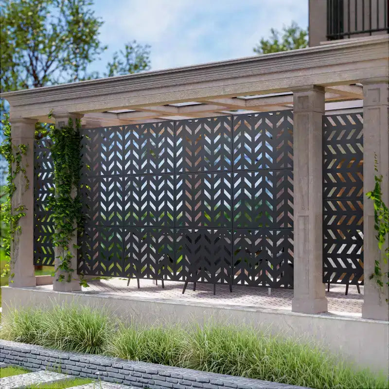 72" Rectangle Room Divider, Galvanized Steel Privacy Screen for Garden, Patio, Office - Black