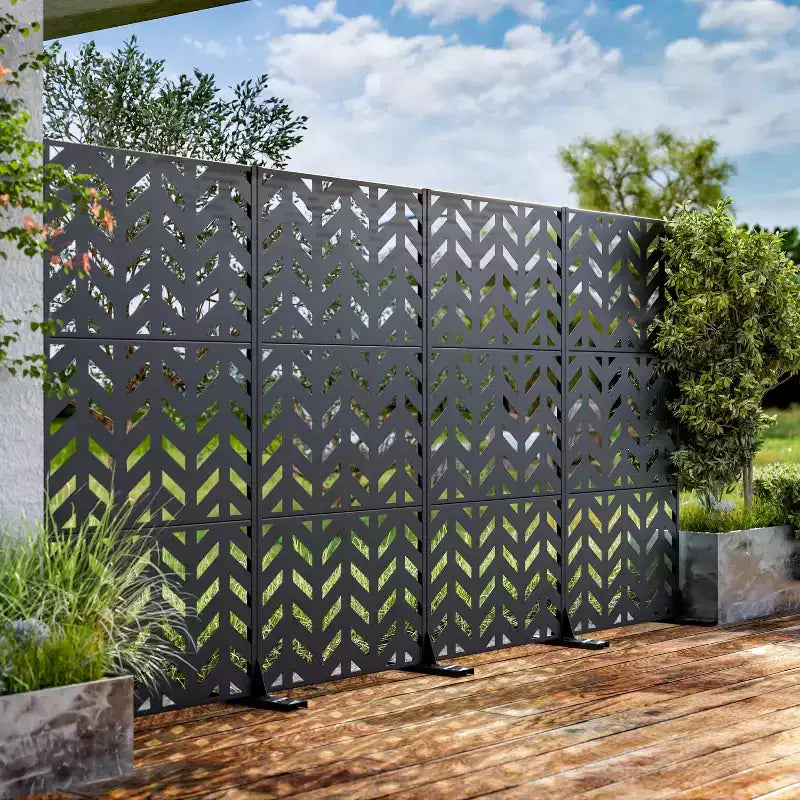 72" Rectangle Room Divider, Galvanized Steel Privacy Screen for Garden, Patio, Office - Black
