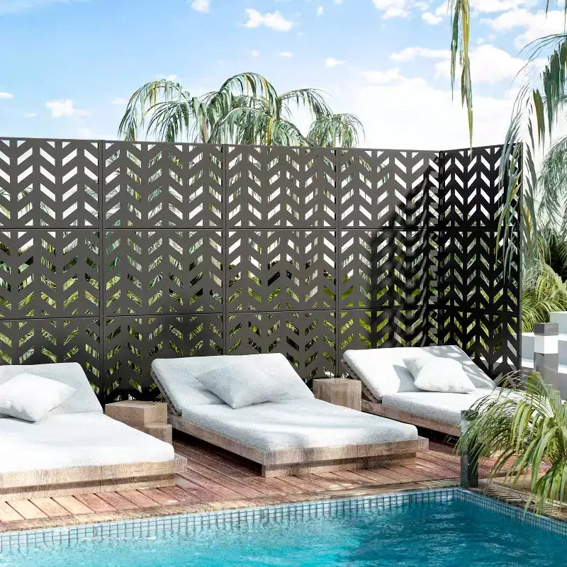 72" Rectangle Room Divider, Galvanized Steel Privacy Screen for Garden, Patio, Office - Black