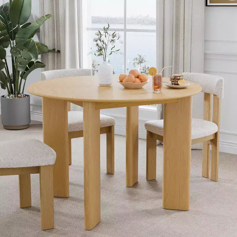 42" Round Wood Dining Table for 4, Farmhouse Modern Kitchen & Dining Room