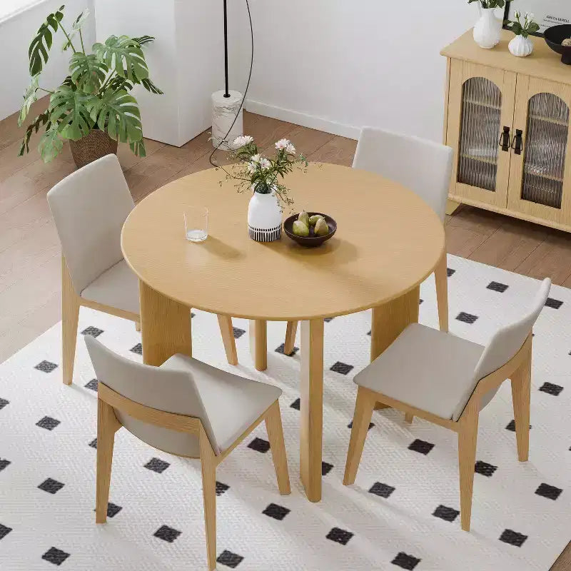 42" Round Wood Dining Table for 4, Farmhouse Modern Kitchen & Dining Room