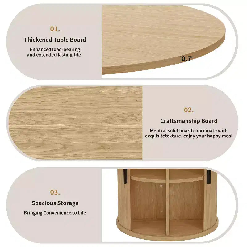 Extendable Dining Table 43"-59" for 4-6 People, Solid Wood Top with Fluted Slide Door & 8-Compartment Storage
