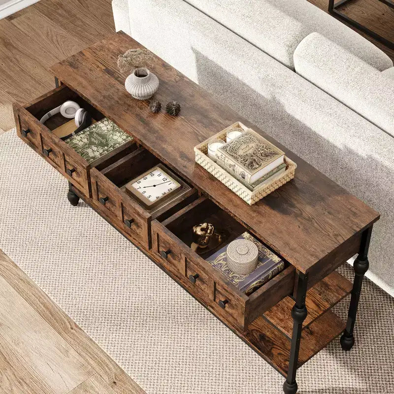 Sofa Table with Storage Drawers, 3-Tier Metal Console Table for Entryway, Behind Couch, Hallway, Living Room