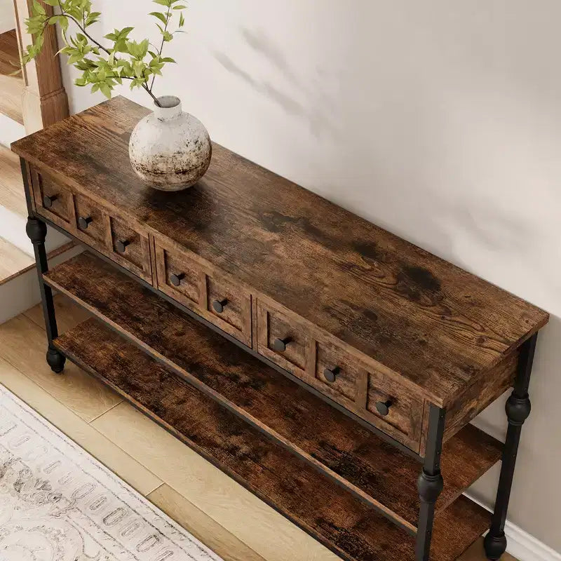 Sofa Table with Storage Drawers, 3-Tier Metal Console Table for Entryway, Behind Couch, Hallway, Living Room