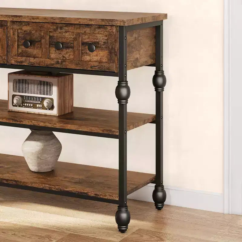 Sofa Table with Storage Drawers, 3-Tier Metal Console Table for Entryway, Behind Couch, Hallway, Living Room