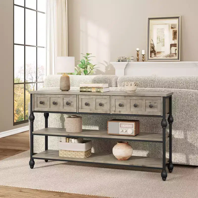 Sofa Table with Storage Drawers, 3-Tier Metal Console Table for Entryway, Behind Couch, Hallway, Living Room