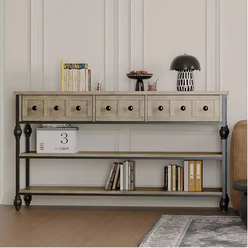 Sofa Table with Storage Drawers, 3-Tier Metal Console Table for Entryway, Behind Couch, Hallway, Living Room