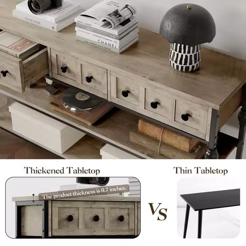 Sofa Table with Storage Drawers, 3-Tier Metal Console Table for Entryway, Behind Couch, Hallway, Living Room