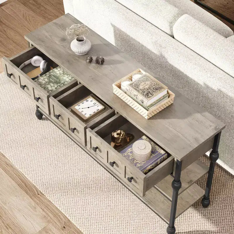 Sofa Table with Storage Drawers, 3-Tier Metal Console Table for Entryway, Behind Couch, Hallway, Living Room