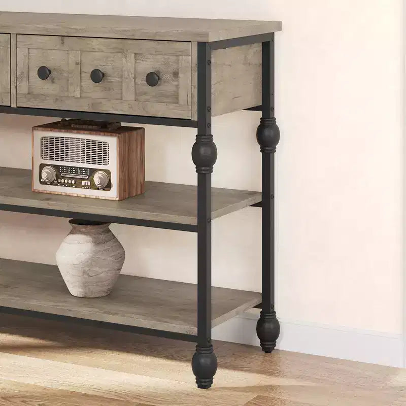 Sofa Table with Storage Drawers, 3-Tier Metal Console Table for Entryway, Behind Couch, Hallway, Living Room