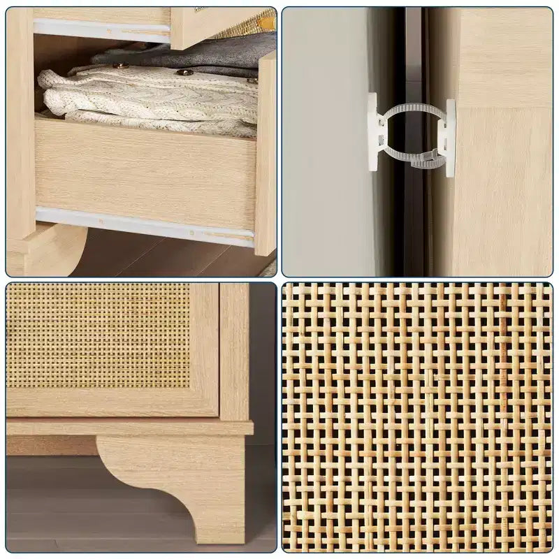 7 Drawer Dresser, 47.3" Wide Rattan Chest of Drawers, Boho Closet Organizer for Bedroom, Living Room, Entryway
