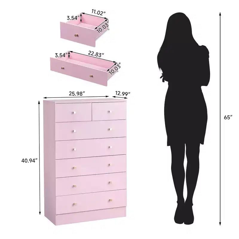 7-Drawer Gray Chest of Drawers, 25.98" Wide