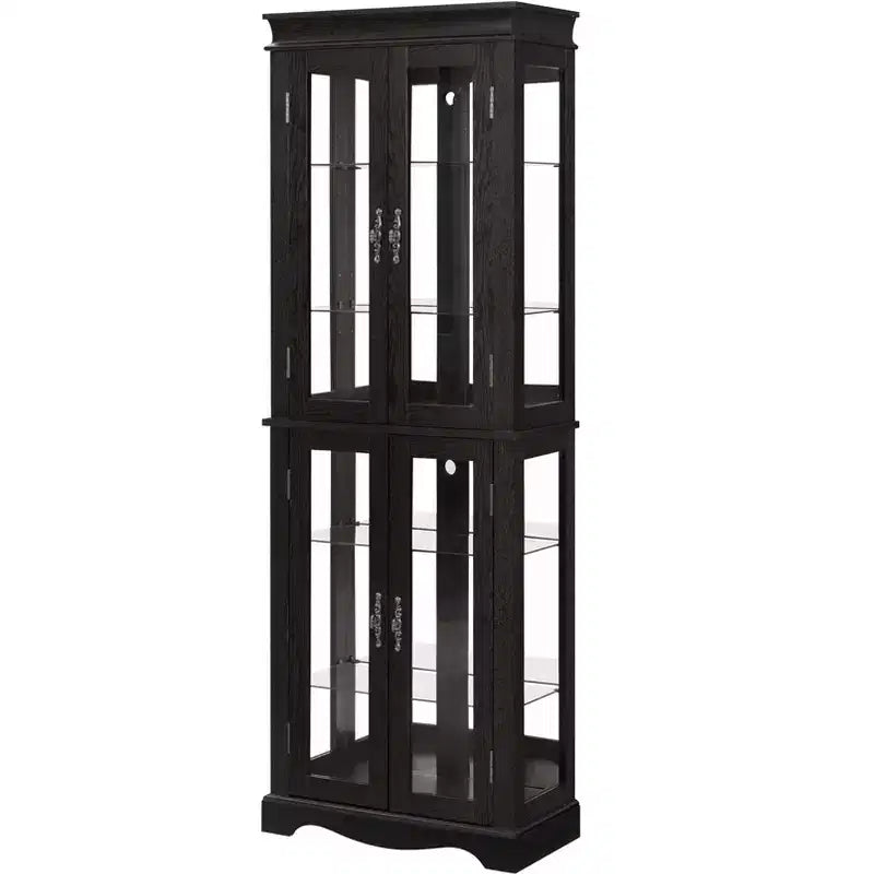 Lighted Corner Curio Cabinet, Glass Display Case for Living Room & Bar Storage - Black