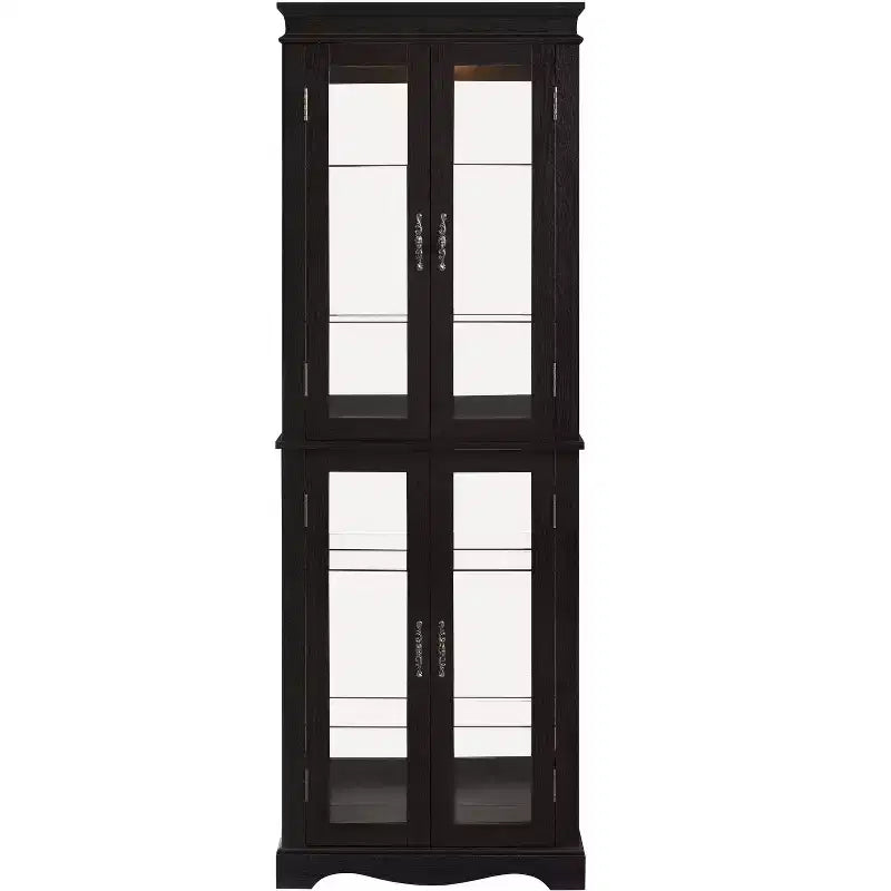 Lighted Corner Curio Cabinet, Glass Display Case for Living Room & Bar Storage - Black
