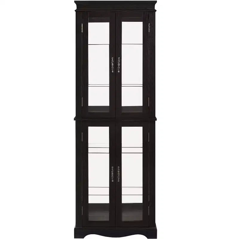 Lighted Corner Curio Cabinet, Glass Display Case for Living Room & Bar Storage - Black