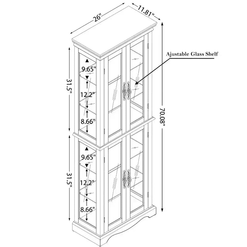 Lighted Corner Curio Cabinet, Glass Display Case for Living Room & Bar Storage - Black
