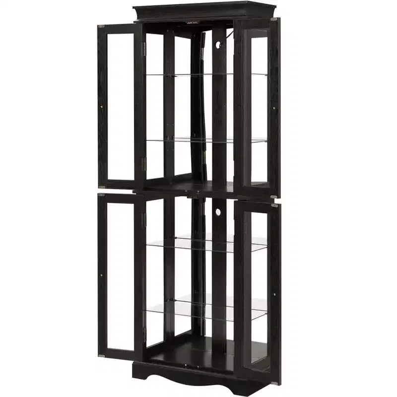 Lighted Corner Curio Cabinet, Glass Display Case for Living Room & Bar Storage - Black