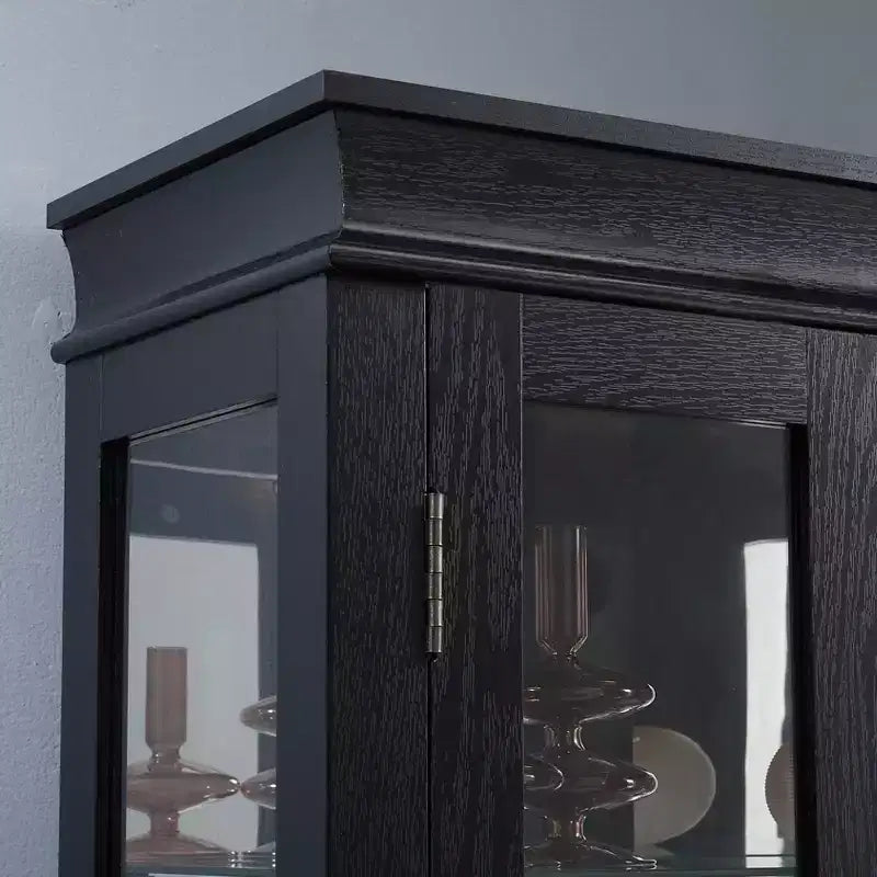 Lighted Corner Curio Cabinet, Glass Display Case for Living Room & Bar Storage - Black