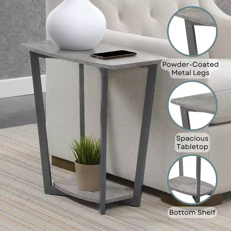 23.75" Gray Rectangle Metal End Table