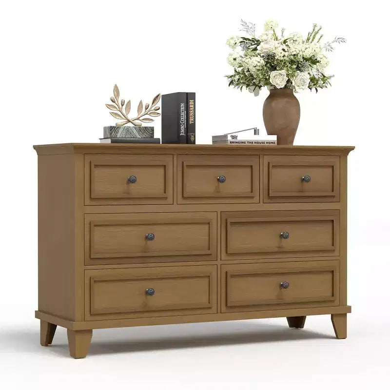 7 Drawer Dresser, Wooden Chest of Drawers with Deep Drawers, 47" Long, Modern Organizer for Bedroom, TV Stand