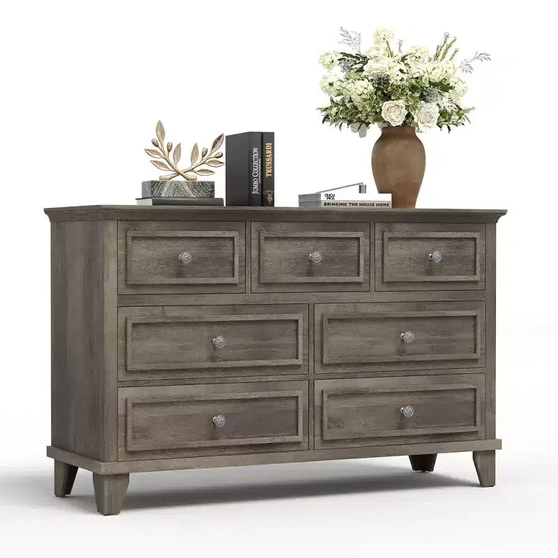7 Drawer Dresser, Wooden Chest of Drawers with Deep Drawers, 47" Long, Modern Organizer for Bedroom, TV Stand