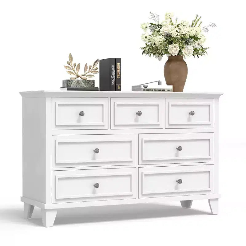 7 Drawer Dresser, Wooden Chest of Drawers with Deep Drawers, 47" Long, Modern Organizer for Bedroom, TV Stand