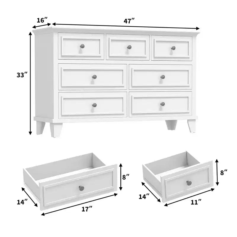 7 Drawer Dresser, Wooden Chest of Drawers with Deep Drawers, 47" Long, Modern Organizer for Bedroom, TV Stand