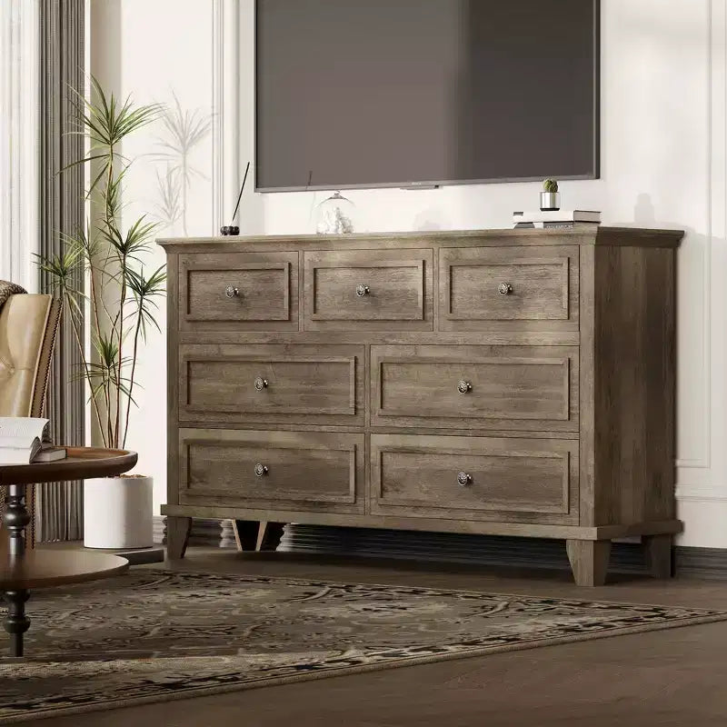 7 Drawer Dresser, Wooden Chest of Drawers with Deep Drawers, 47" Long, Modern Organizer for Bedroom, TV Stand