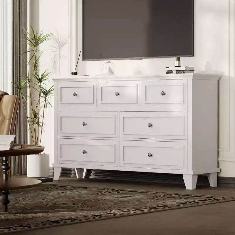 7 Drawer Dresser, Wooden Chest of Drawers with Deep Drawers, 47" Long, Modern Organizer for Bedroom, TV Stand