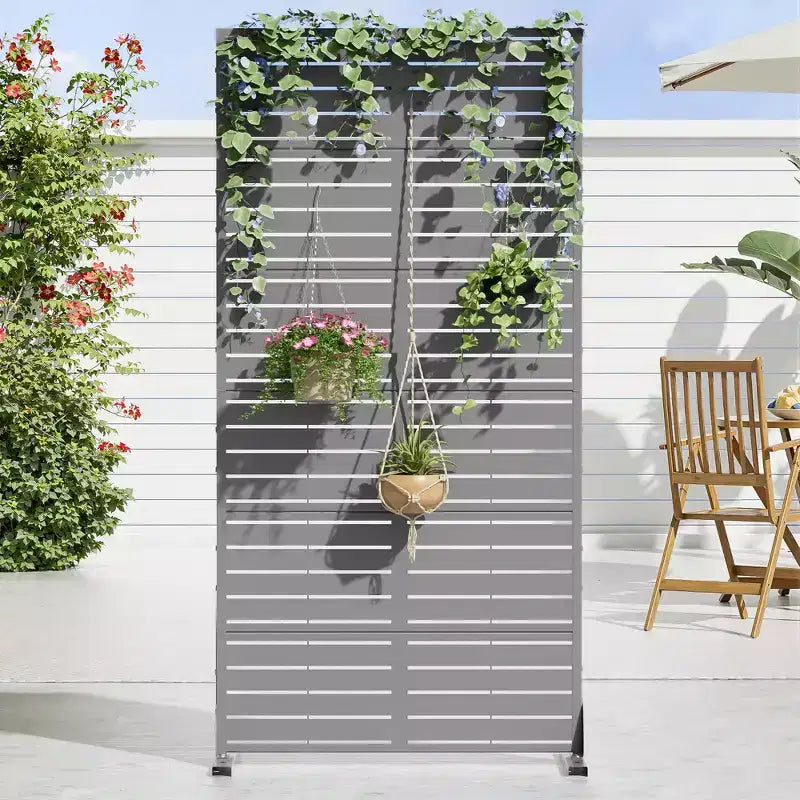 72x35" Metal Outdoor Patio Privacy Screen, Freestanding Room Divider Partition for Indoor/Outdoor - Gray