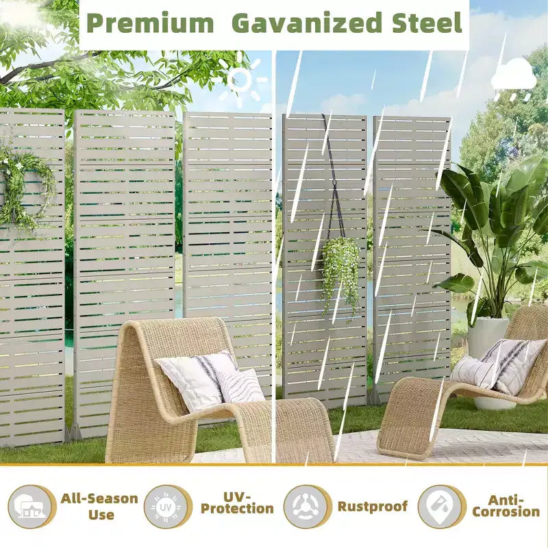 72x35" Metal Outdoor Patio Privacy Screen, Freestanding Room Divider Partition for Indoor/Outdoor - Gray