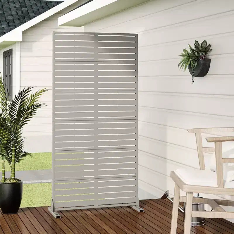 72x35" Metal Outdoor Patio Privacy Screen, Freestanding Room Divider Partition for Indoor/Outdoor - Gray