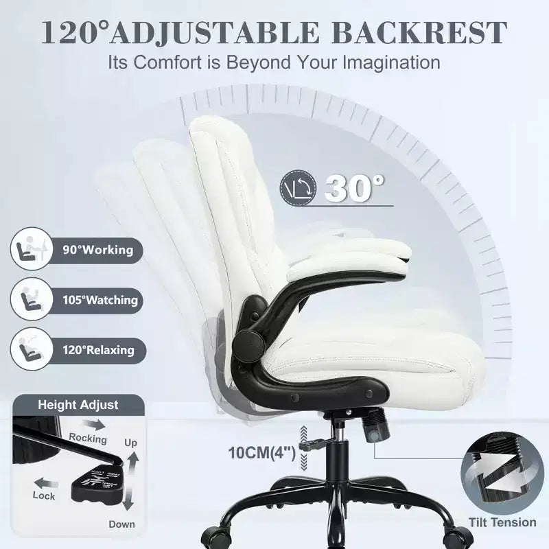 Office Chair, PU Leather Swivel Executive Task Chair with Adjustable Height - White