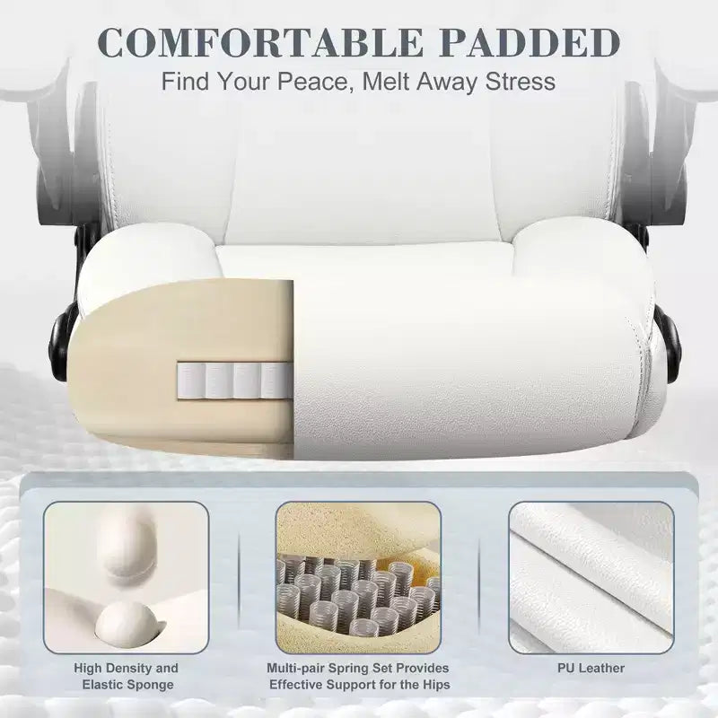 Office Chair, PU Leather Swivel Executive Task Chair with Adjustable Height - White
