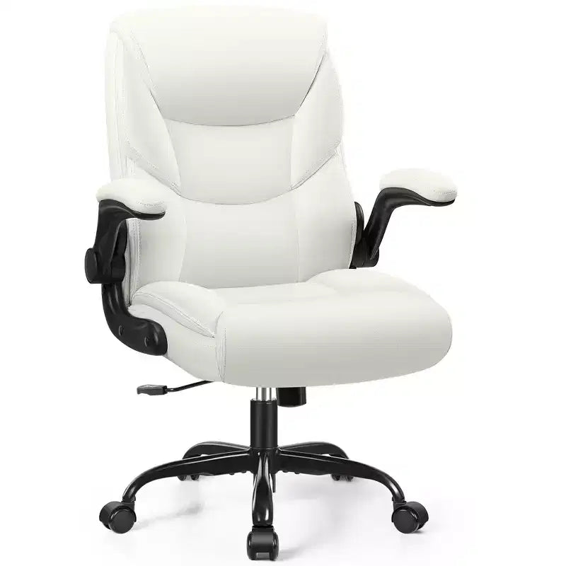 Office Chair, PU Leather Swivel Executive Task Chair with Adjustable Height - White