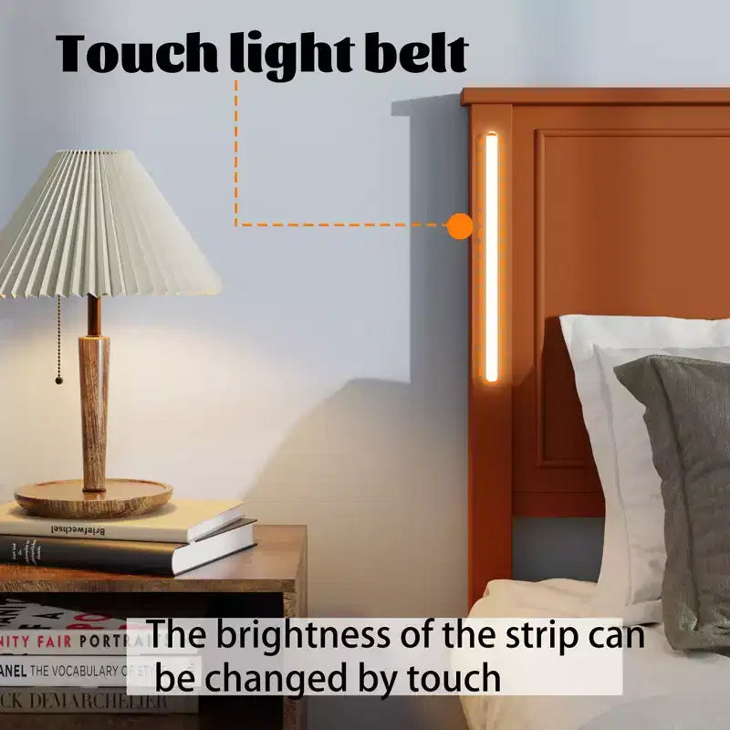 Contemporary Wood Bed Frame with Charging Station and LED Lights