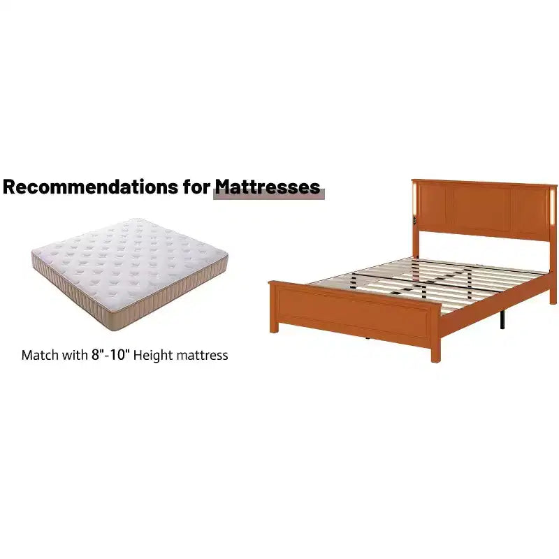 Contemporary Wood Bed Frame with Charging Station and LED Lights