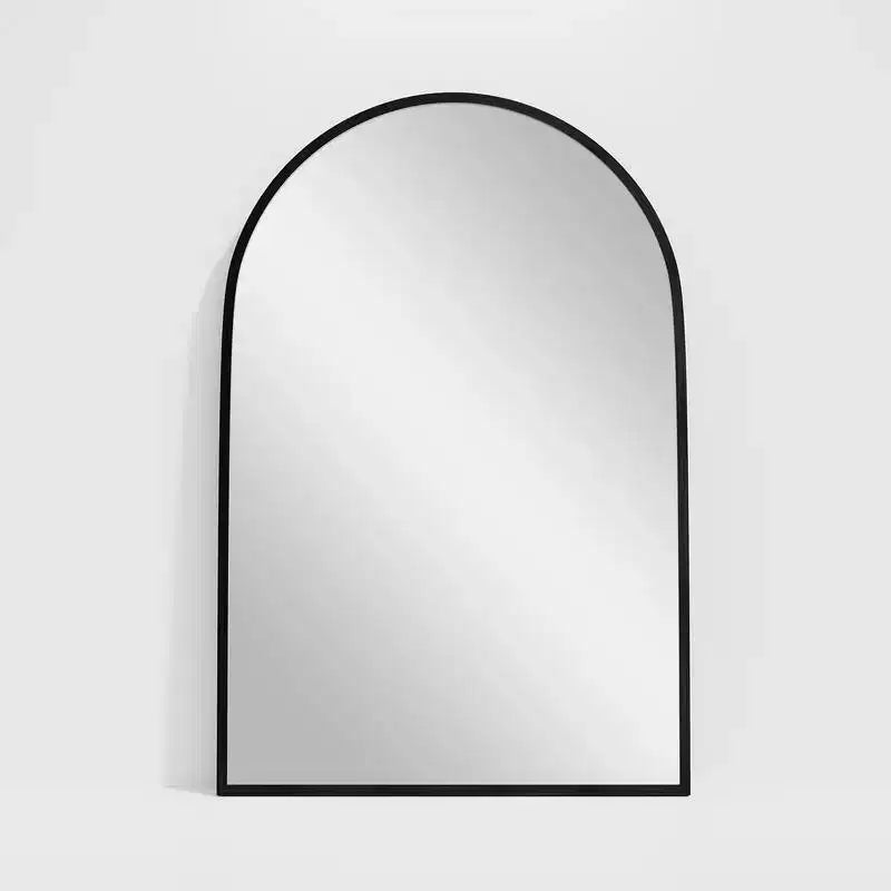 36 x 24 Black Modern Arched Wall Mirror, Aluminum Alloy Thin-Frame, Two-way Hanging for Bathroom, Entryway, Bedroom, Vanity
