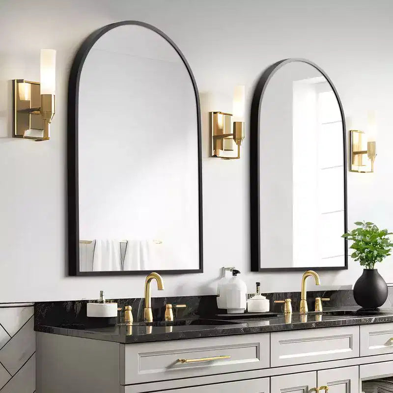 36 x 24 Black Modern Arched Wall Mirror, Aluminum Alloy Thin-Frame, Two-way Hanging for Bathroom, Entryway, Bedroom, Vanity