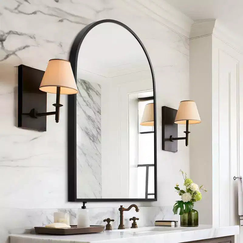 36 x 24 Black Modern Arched Wall Mirror, Aluminum Alloy Thin-Frame, Two-way Hanging for Bathroom, Entryway, Bedroom, Vanity