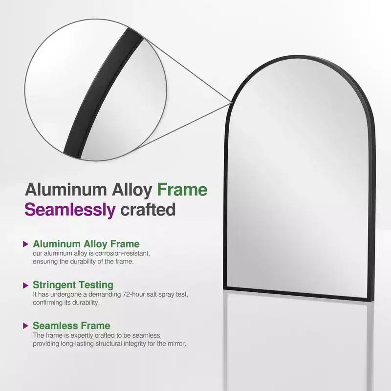 36 x 24 Black Modern Arched Wall Mirror, Aluminum Alloy Thin-Frame, Two-way Hanging for Bathroom, Entryway, Bedroom, Vanity