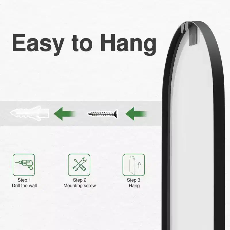 36 x 24 Black Modern Arched Wall Mirror, Aluminum Alloy Thin-Frame, Two-way Hanging for Bathroom, Entryway, Bedroom, Vanity
