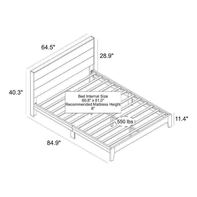 Queen Platform Bed with Headboard - Gray