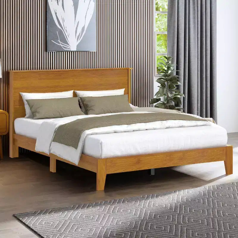 Queen Platform Bed with Headboard - Gray