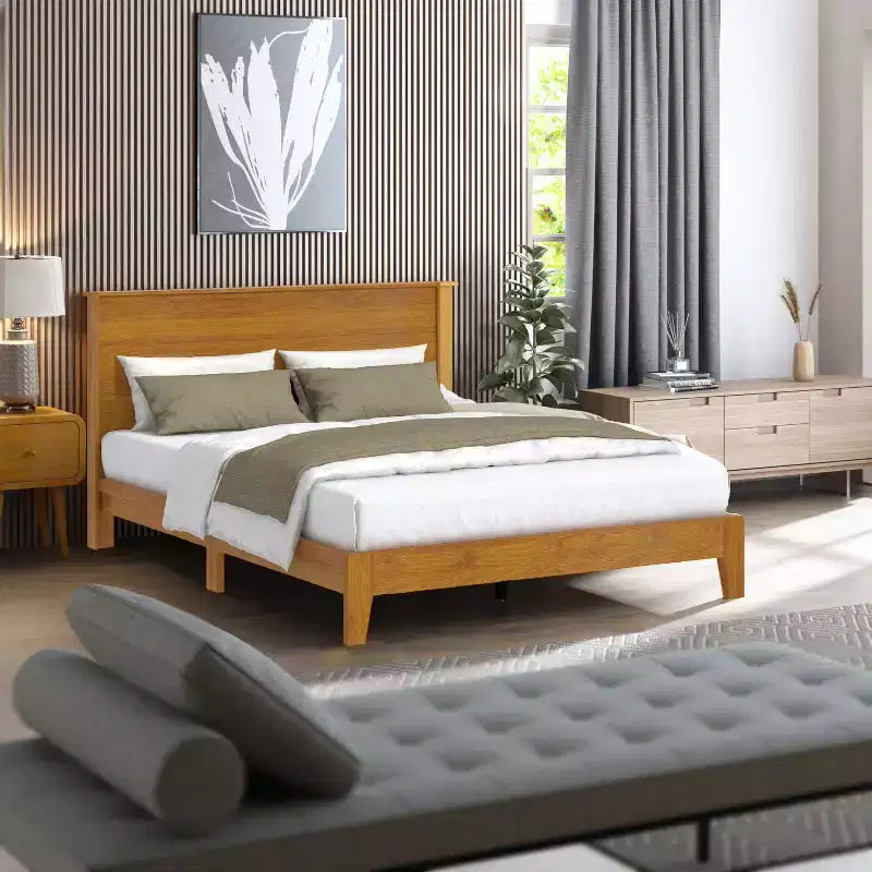 Queen Platform Bed with Headboard - Gray