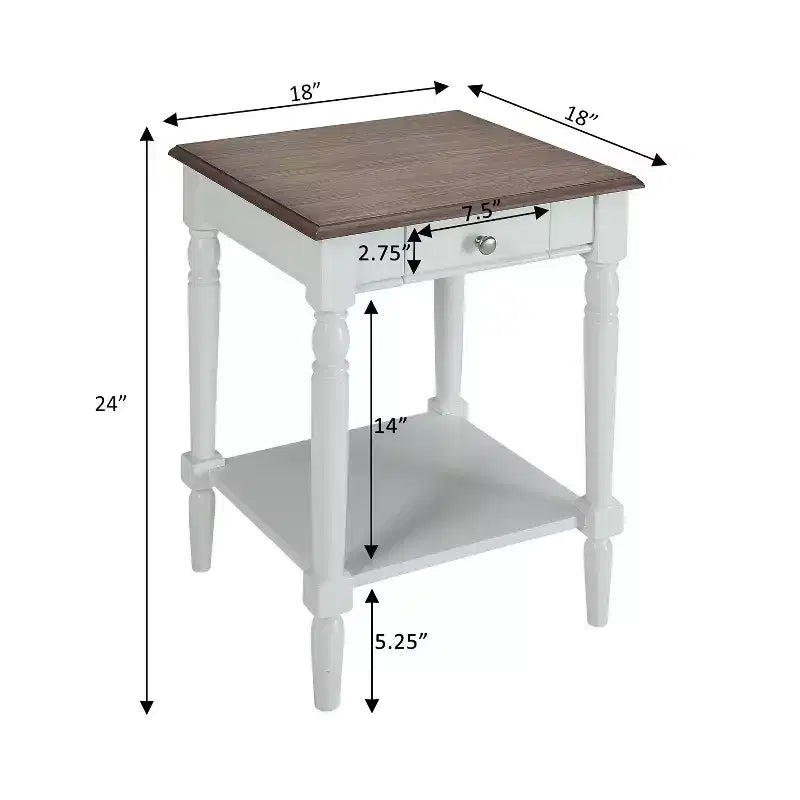 Traditional End Table with Storage Drawer and Open Shelf for Living Room