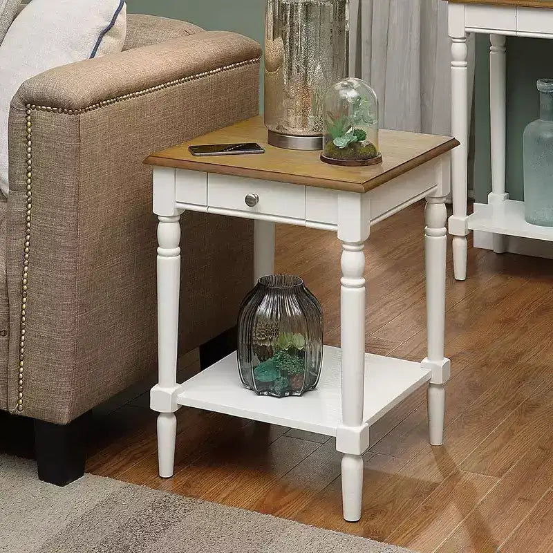 Traditional End Table with Storage Drawer and Open Shelf for Living Room