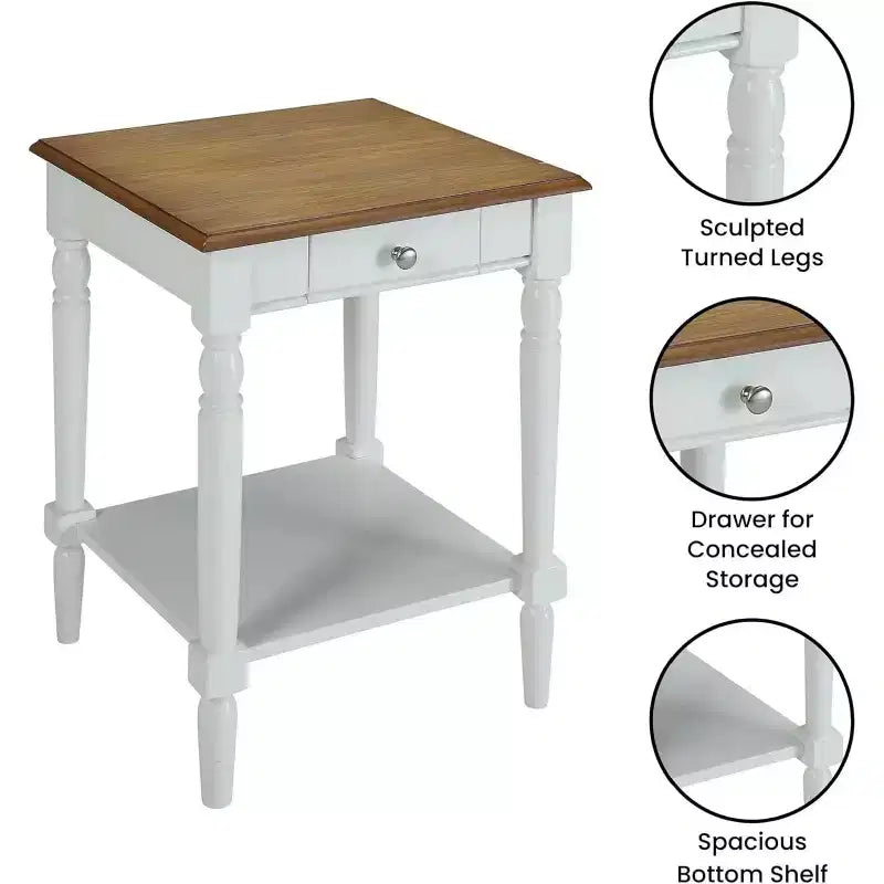Traditional End Table with Storage Drawer and Open Shelf for Living Room